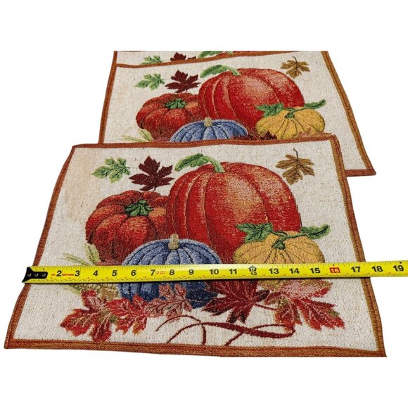 Autumn Fall Harvest Pumpkin Tapestry Placemats Set of 4 Made in India 12" x 18" - Picture 6 of 7